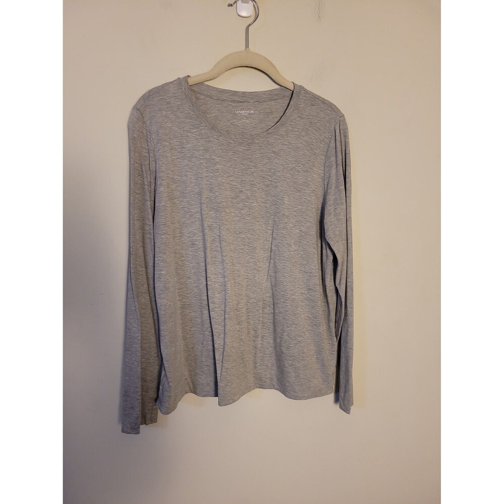 Lafayette 148 Heather Grey Cotton Long Sleeve Tee Sz L